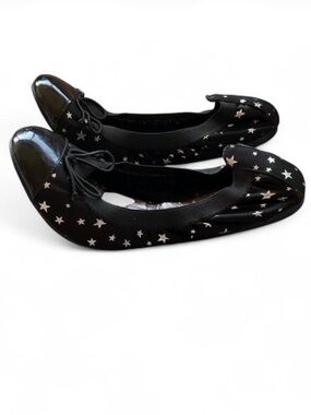 ALDO Black Silver Bow Star Print Scrunch Ballet Flats | Balletcore Y2K / EU 38